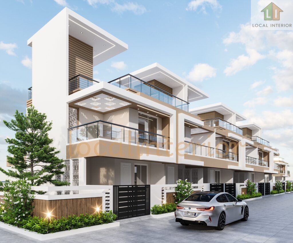 Modern villa exterior 3D design with luxury elevation and balcony