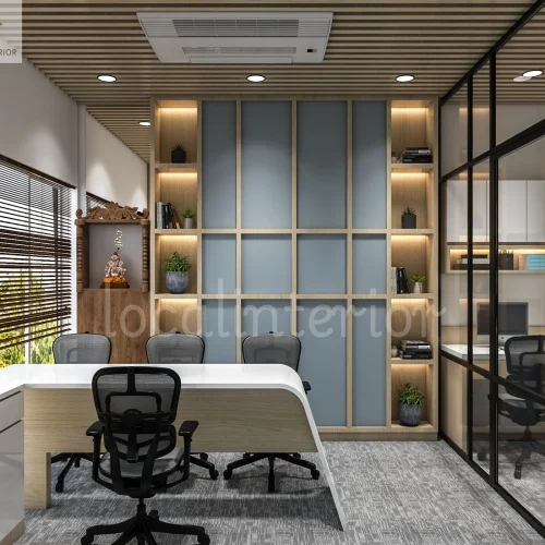 Executive boardroom interior with modern furniture and sophisticated lighting
