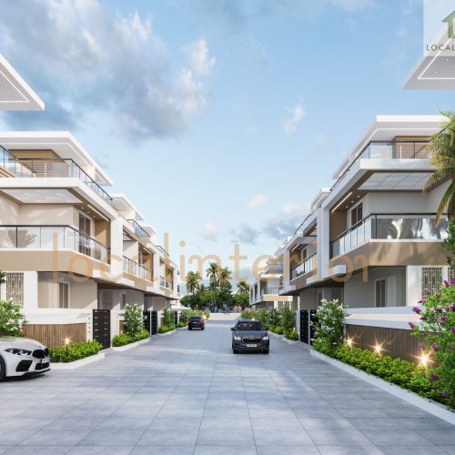 Luxury villa exterior street view 3D rendering